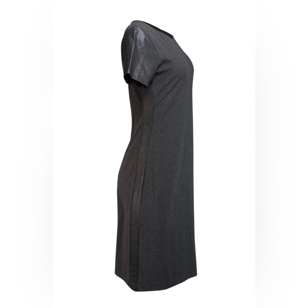 Theory - Grey Knit with Leather Trim shift " Leilana" Dress Sz 10
